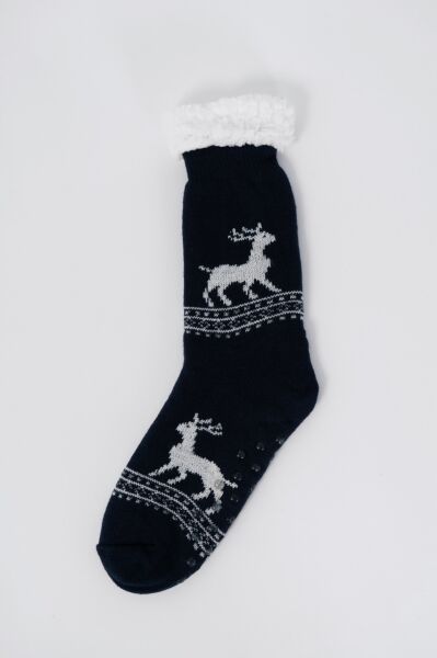 İçi Peluş Kaydırmaz Taban Kışlık Ev Çorabı / Ev Botu / Uyku Çorabı - Yeniyıl Temalı