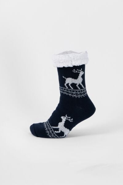 İçi Peluş Kaydırmaz Taban Kışlık Ev Çorabı / Ev Botu / Uyku Çorabı - Yeniyıl Temalı