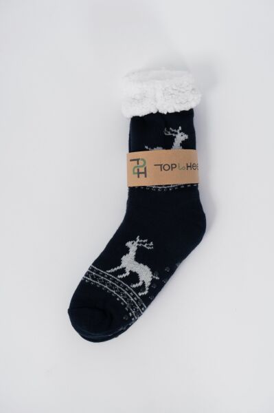 İçi Peluş Kaydırmaz Taban Kışlık Ev Çorabı / Ev Botu / Uyku Çorabı - Yeniyıl Temalı