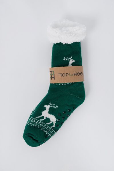 İçi Peluş Kaydırmaz Taban Kışlık Ev Çorabı / Ev Botu / Uyku Çorabı - Yeniyıl Temalı