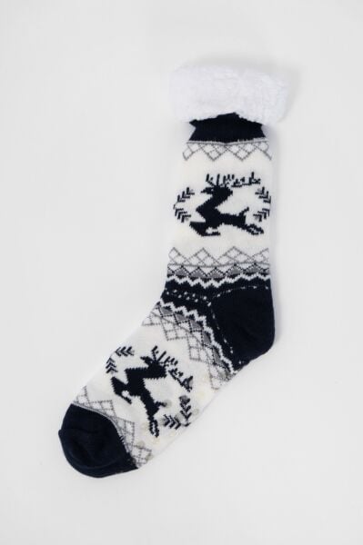 İçi Peluş Kaydırmaz Taban Kışlık Ev Çorabı / Ev Botu / Uyku Çorabı - Yılbaşı Çorabı