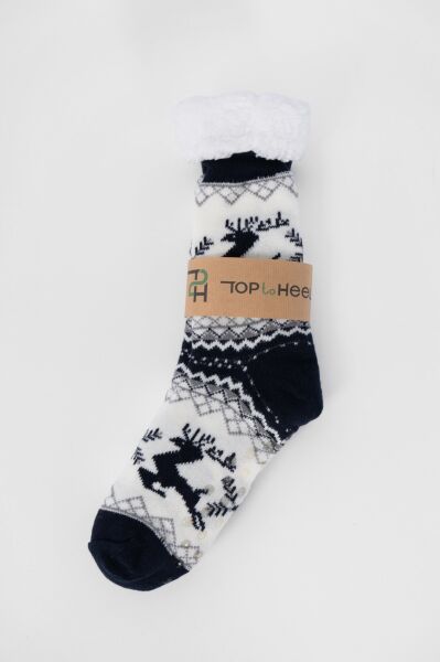 İçi Peluş Kaydırmaz Taban Kışlık Ev Çorabı / Ev Botu / Uyku Çorabı - Yılbaşı Çorabı