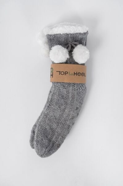 İçi Peluş Kaydırmaz Taban Ponponlu Kışlık Ev Çorabı / Ev Botu / Uyku Çorabı