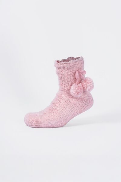 İçi Peluş Kaydırmaz Taban Ponponlu Kışlık Ev Çorabı / Ev Botu / Uyku Çorabı