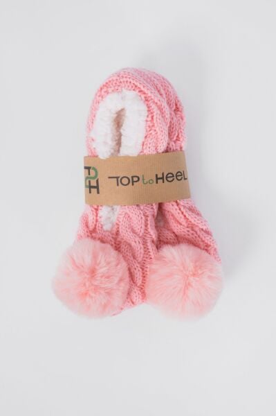 Ponpon Detaylı İçi Peluş Kaydırmaz Babet Ev Çorabı / Ev Patiği