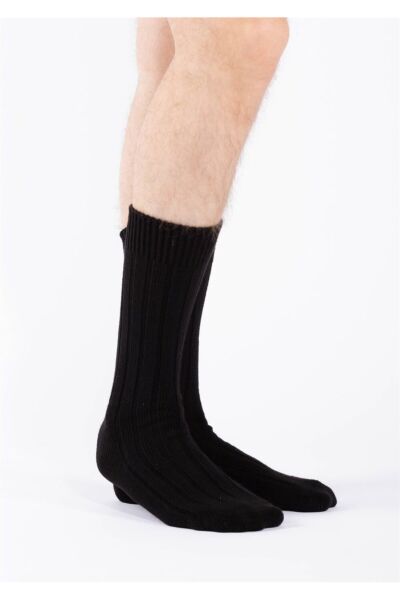 Erkek Siyah Derbili Yünlü Çorap