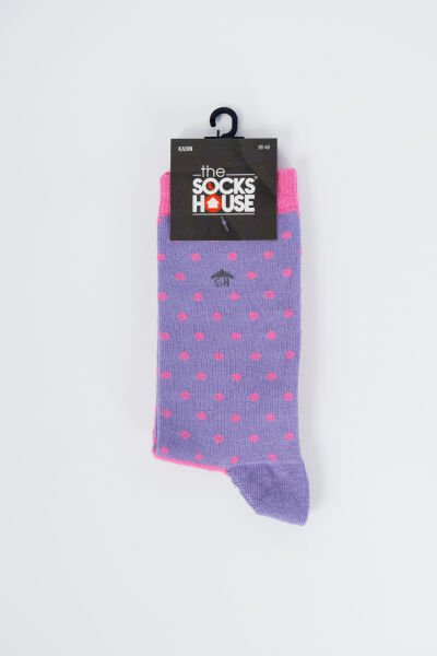 Pembe Mor Puantiye Desenli Kadın Soket Çorap